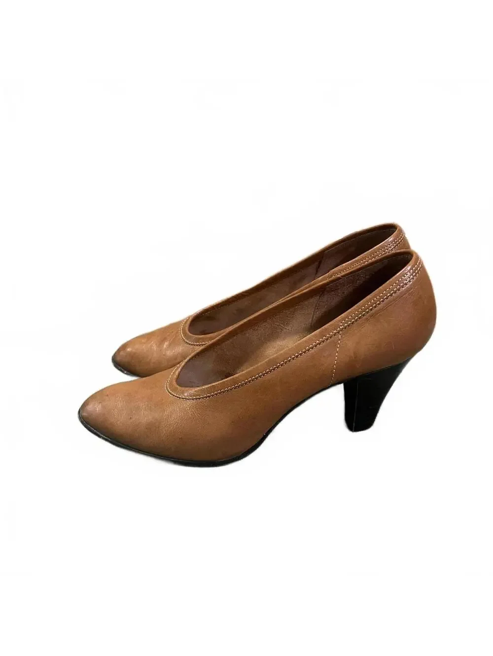 Vintage Bandolino Womens Tan Leather Mid Heel Pumps Size 8 Made in Italy